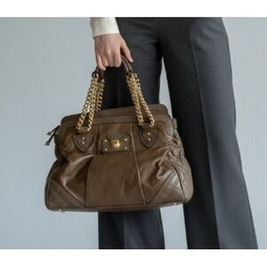 Marc Jacobs Quilted Leather East-West Stam Bag Womens Brown Gold Chain Satchel